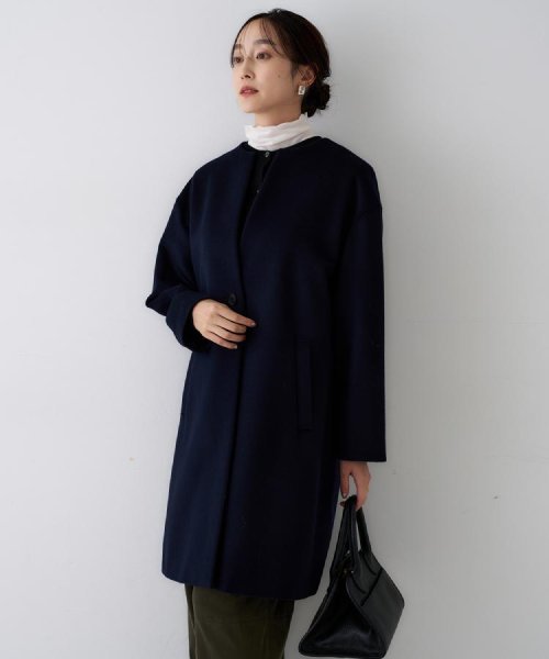 【日本製／通勤／フォーマル】カシミヤ混ノーカラーコート 