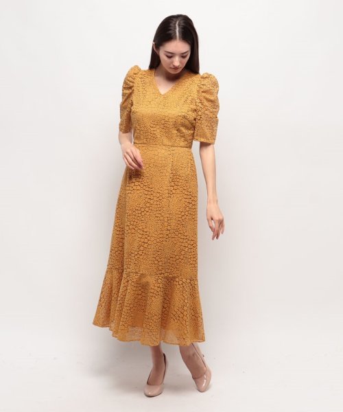 troisiemechaco レース 川 ドット ロングワンピース イエロー