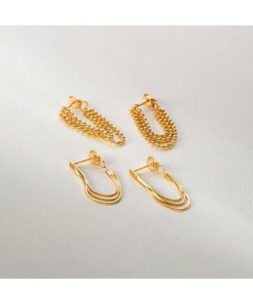 K10ボール3連チェーン フープピアス 