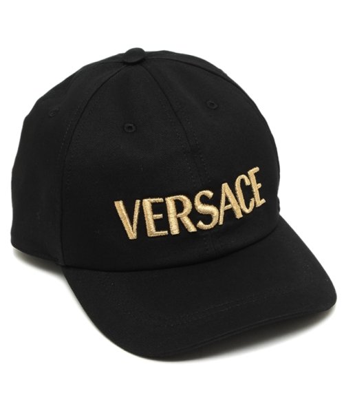 VERSACE(ヴェルサーチェ)/ヴェルサーチ 帽子 ベースボールキャップ ロゴ 刺繍 ブラック ゴールド メンズ レディース ユニセックス VERSACE 10015901A08103 2B1/img01