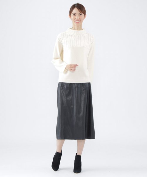 【L】【ウォッシャブル】エアリーウールミニケーブルボトルネックニット ウォッシャブル