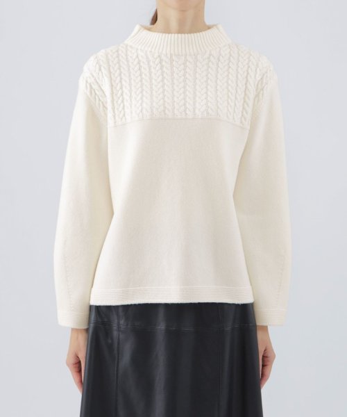 【L】【ウォッシャブル】エアリーウールミニケーブルボトルネックニット ウォッシャブル