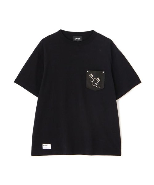 Schott(ショット)/T－SHIRT FLOWER STUDDEDLEATHER PKT/フラワースタッズ レザーポケット Tシャツ/img03