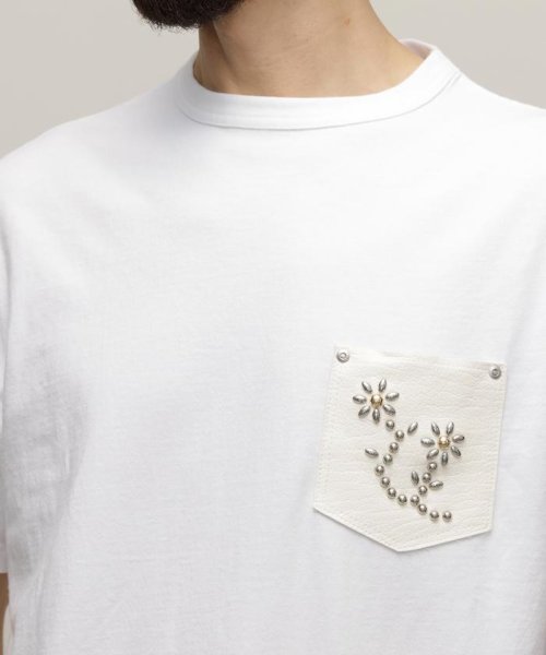 Schott(ショット)/T－SHIRT FLOWER STUDDEDLEATHER PKT/フラワースタッズ レザーポケット Tシャツ/img07