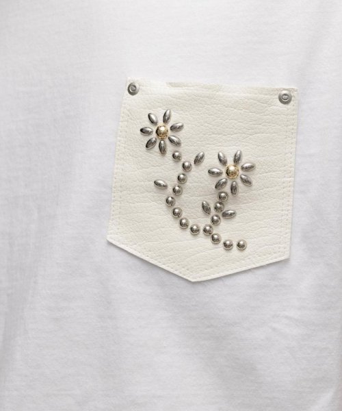 Schott(ショット)/T－SHIRT FLOWER STUDDEDLEATHER PKT/フラワースタッズ レザーポケット Tシャツ/img08