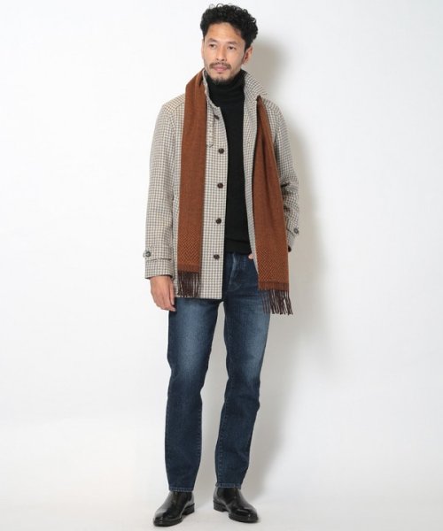 ウールコットンアクリル千鳥格子スタンドカラーコート  Q2134801480(16225円)