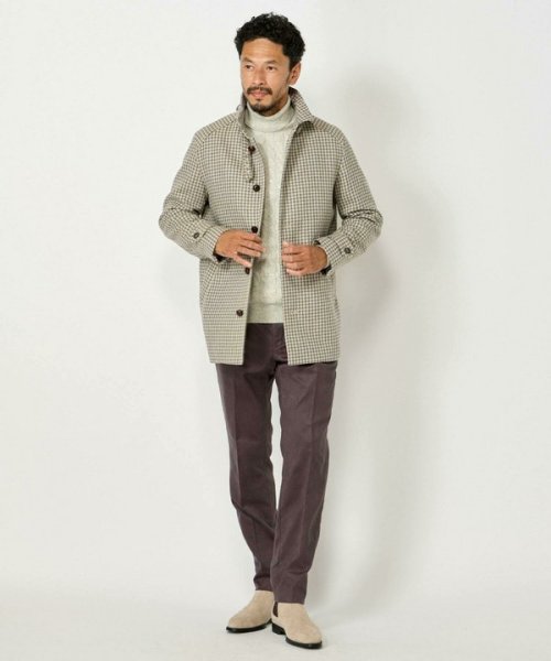 ウールコットンアクリル千鳥格子スタンドカラーコート  Q2134801480(16225円)