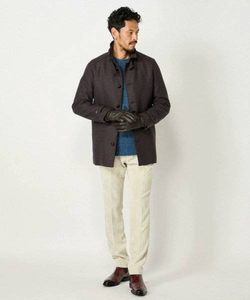 ウールコットンアクリル千鳥格子スタンドカラーコート  Q2134801480(16225円)