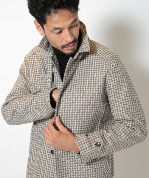 ウールコットンアクリル千鳥格子スタンドカラーコート  Q2134801480(16225円)