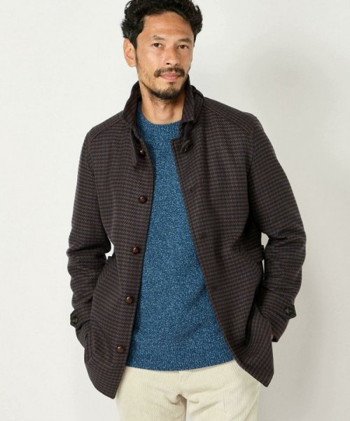 ウールコットンアクリル千鳥格子スタンドカラーコート  Q2134801480(16225円)