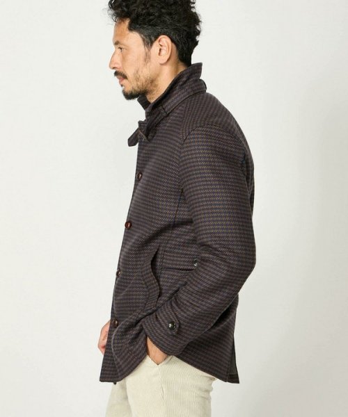 ウールコットンアクリル千鳥格子スタンドカラーコート  Q2134801480(16225円)