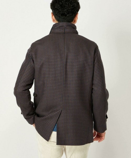 ウールコットンアクリル千鳥格子スタンドカラーコート  Q2134801480(16225円)