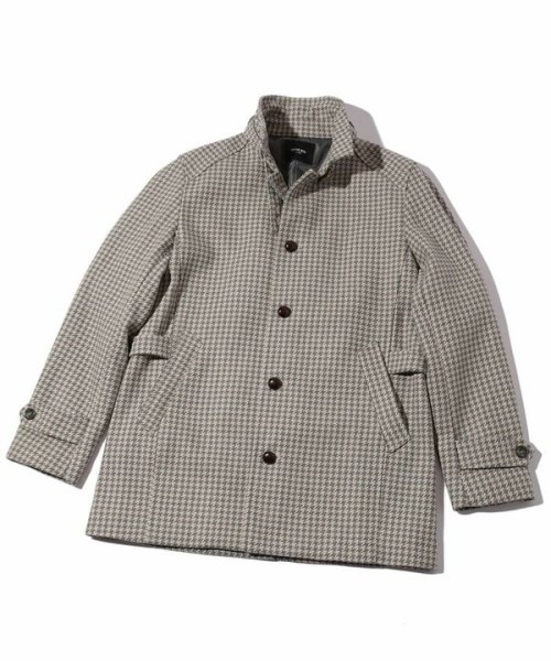 ウールコットンアクリル千鳥格子スタンドカラーコート  Q2134801480(16225円)