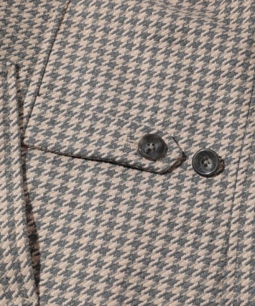 ウールコットンアクリル千鳥格子スタンドカラーコート  Q2134801480(16225円)