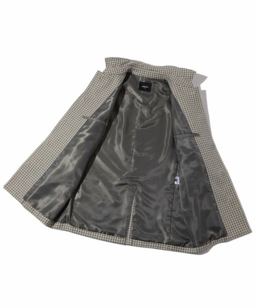 ウールコットンアクリル千鳥格子スタンドカラーコート  Q2134801480(16225円)