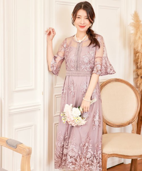 DRESS+(ドレス プラス)/ワンピース ドレス 総レース ミモレ丈 結婚式/img12