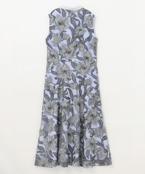 フラワー刺繍ミディドレス 