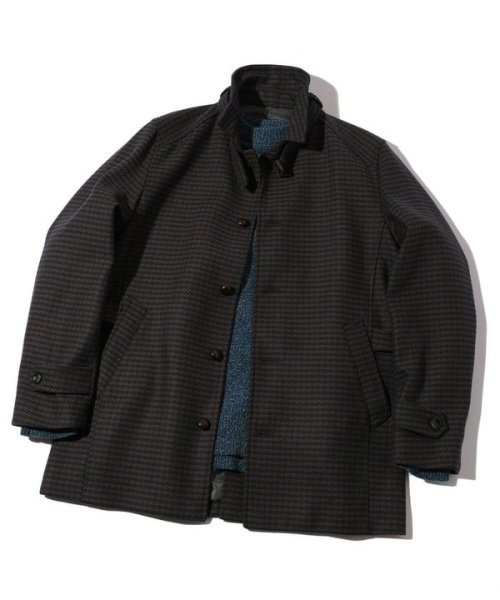 ウールコットンアクリル千鳥格子スタンドカラーコート  Q2134801480(16225円)