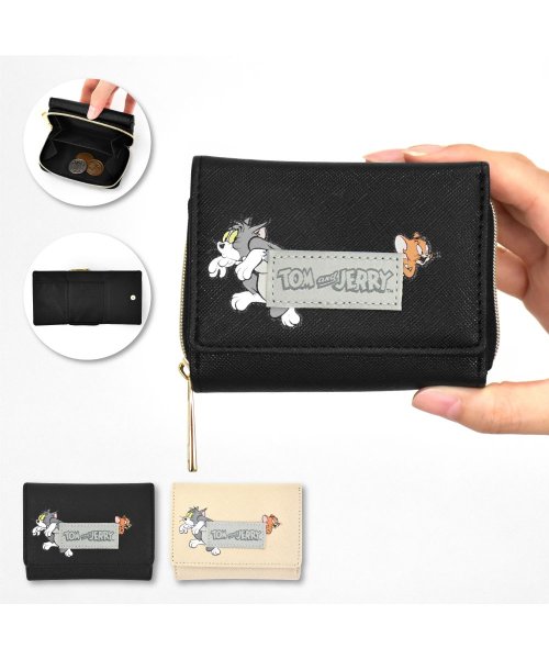 RUNNER(ランナー)/トムとジェリー 三つ折り財布 財布 サイフ 合皮  お札 小銭入れ 外側 仕分け カード コインケース ラウンドファスナー ロゴ コンパクト さいふ レディース/img01