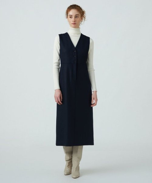 ストレッチボタニー Vネックジャンパースカート 