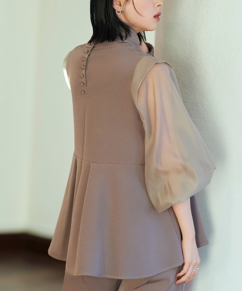 オーガンジースリーブタックフレアトップス＆シークレットゴム・スリムテーパードパンツ（ボウタイ付き）(PA1322) スリムテーパードパンツ ボウタイ付き PA1322 トップス パンツ オーガンジースリーブタックフレアトップス＆シークレットゴム Sleeve Tuck Flare Pants tapered 7号 9号 11号 13号 15号 17号 19号 95％　ポリウレタン