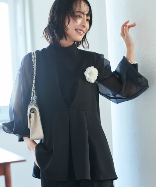 オーガンジースリーブタックフレアトップス＆シークレットゴム・スリムテーパードパンツ（ボウタイ付き）(PA1322) スリムテーパードパンツ ボウタイ付き PA1322 トップス パンツ オーガンジースリーブタックフレアトップス＆シークレットゴム Sleeve Tuck Flare Pants tapered 7号 9号 11号 13号 15号 17号 19号 95％　ポリウレタン