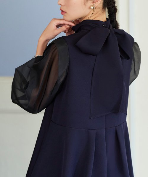 オーガンジースリーブタックフレアトップス＆シークレットゴム・スリムテーパードパンツ（ボウタイ付き）(PA1322) スリムテーパードパンツ ボウタイ付き PA1322 トップス パンツ オーガンジースリーブタックフレアトップス＆シークレットゴム Sleeve Tuck Flare Pants tapered 7号 9号 11号 13号 15号 17号 19号 95％　ポリウレタン