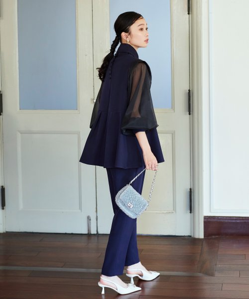 オーガンジースリーブタックフレアトップス＆シークレットゴム・スリムテーパードパンツ（ボウタイ付き）(PA1322) スリムテーパードパンツ ボウタイ付き PA1322 トップス パンツ オーガンジースリーブタックフレアトップス＆シークレットゴム Sleeve Tuck Flare Pants tapered 7号 9号 11号 13号 15号 17号 19号 95％　ポリウレタン