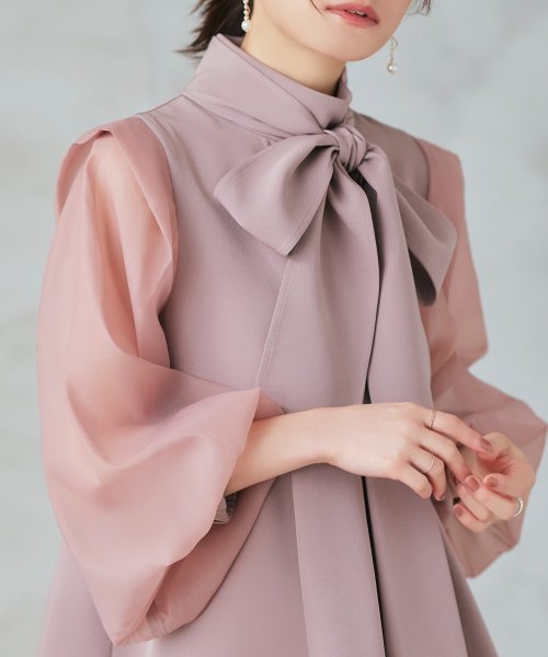 オーガンジースリーブタックフレアトップス＆シークレットゴム・スリムテーパードパンツ（ボウタイ付き）(PA1322) スリムテーパードパンツ ボウタイ付き PA1322 トップス パンツ オーガンジースリーブタックフレアトップス＆シークレットゴム Sleeve Tuck Flare Pants tapered 7号 9号 11号 13号 15号 17号 19号 95％　ポリウレタン