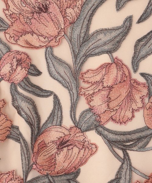 フラワー刺繍ミディドレス 