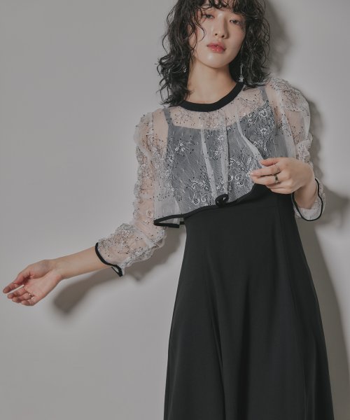 niana ニアナ 結婚式 ワンピース パーティードレス レース ボレロ キャミワンピ 2点セット シアー インナー レイヤード フレア ロング丈 ギャザー ボ ニアナ