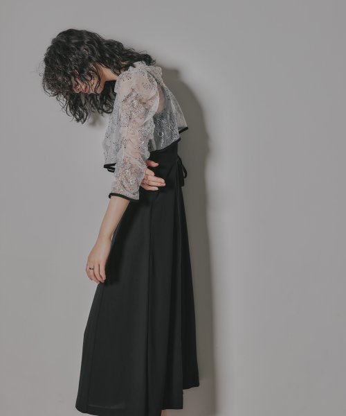 niana ニアナ 結婚式 ワンピース パーティードレス レース ボレロ キャミワンピ 2点セット シアー インナー レイヤード フレア ロング丈 ギャザー ボ ニアナ