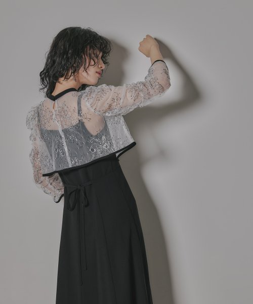 niana ニアナ 結婚式 ワンピース パーティードレス レース ボレロ キャミワンピ 2点セット シアー インナー レイヤード フレア ロング丈 ギャザー ボ ニアナ