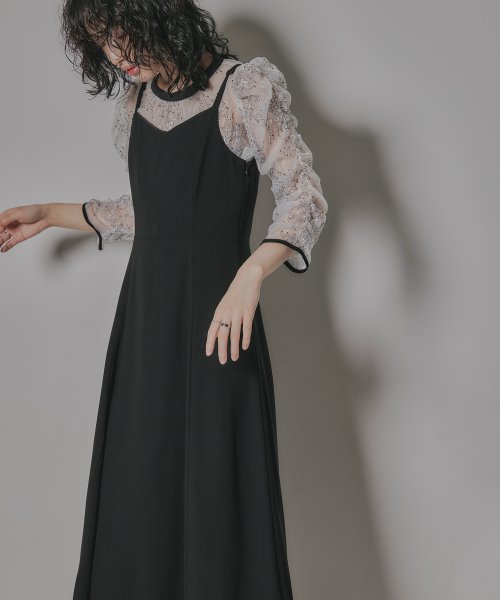 niana ニアナ 結婚式 ワンピース パーティードレス レース ボレロ キャミワンピ 2点セット シアー インナー レイヤード フレア ロング丈 ギャザー ボ ニアナ