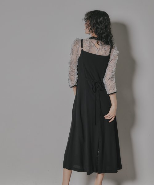 niana ニアナ 結婚式 ワンピース パーティードレス レース ボレロ キャミワンピ 2点セット シアー インナー レイヤード フレア ロング丈 ギャザー ボ ニアナ