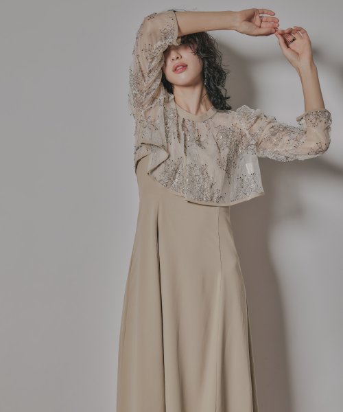 niana ニアナ 結婚式 ワンピース パーティードレス レース ボレロ キャミワンピ 2点セット シアー インナー レイヤード フレア ロング丈 ギャザー ボ ニアナ