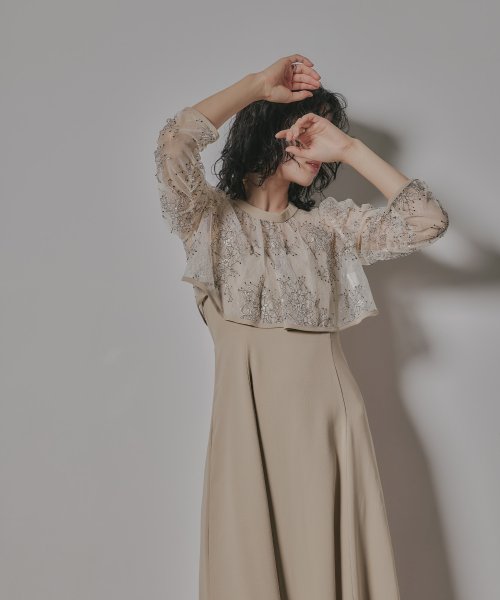 niana ニアナ 結婚式 ワンピース パーティードレス レース ボレロ キャミワンピ 2点セット シアー インナー レイヤード フレア ロング丈 ギャザー ボ ニアナ