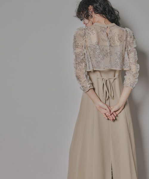 niana ニアナ 結婚式 ワンピース パーティードレス レース ボレロ キャミワンピ 2点セット シアー インナー レイヤード フレア ロング丈 ギャザー ボ ニアナ