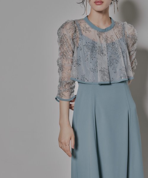 niana ニアナ 結婚式 ワンピース パーティードレス レース ボレロ キャミワンピ 2点セット シアー インナー レイヤード フレア ロング丈 ギャザー ボ ニアナ