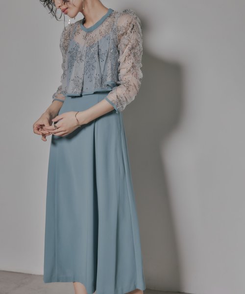 niana ニアナ 結婚式 ワンピース パーティードレス レース ボレロ キャミワンピ 2点セット シアー インナー レイヤード フレア ロング丈 ギャザー ボ ニアナ