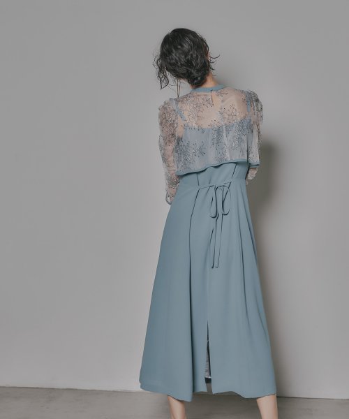 niana ニアナ 結婚式 ワンピース パーティードレス レース ボレロ キャミワンピ 2点セット シアー インナー レイヤード フレア ロング丈 ギャザー ボ ニアナ