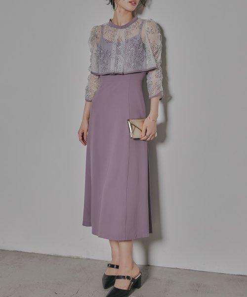 niana ニアナ 結婚式 ワンピース パーティードレス レース ボレロ キャミワンピ 2点セット シアー インナー レイヤード フレア ロング丈 ギャザー ボ ニアナ