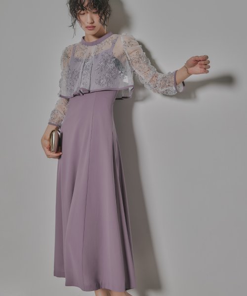 niana ニアナ 結婚式 ワンピース パーティードレス レース ボレロ キャミワンピ 2点セット シアー インナー レイヤード フレア ロング丈 ギャザー ボ ニアナ