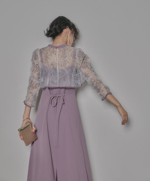 niana ニアナ 結婚式 ワンピース パーティードレス レース ボレロ キャミワンピ 2点セット シアー インナー レイヤード フレア ロング丈 ギャザー ボ ニアナ