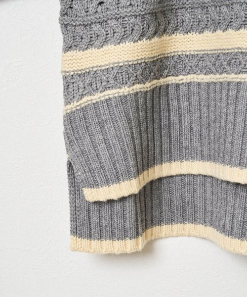 【Audrey and John Wad】ケーブルボーダー柄ハイネックニット 商品説明-2023 FALL WINTER COLLECTION-立体感ある編地が目を惹く遊び心に溢れたニットプルオーバー【MAT I1411047332(10725円)