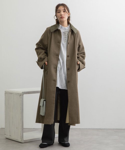 コーデュロイ衿ステンカラーコート 商品説明クラシカルな雰囲気のステンカラーコート■Point・コーデュロイの襟がポイントのステンカラーコート。・ラグランスリーブで袖 P1239200729(9438円)