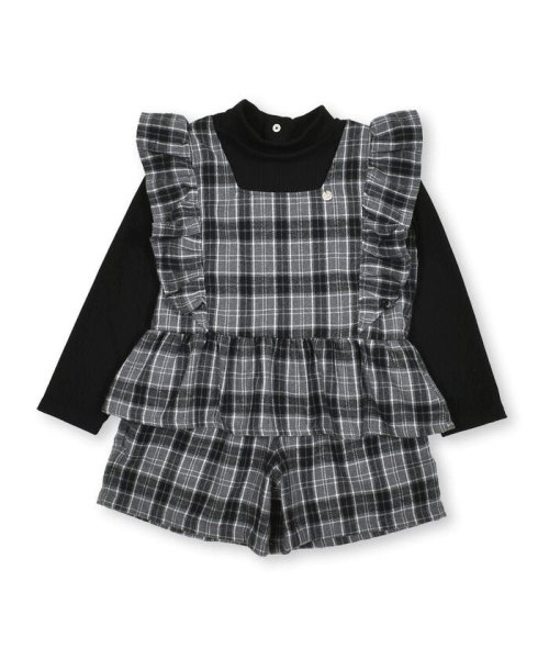 BeBe Petits Pois Vert(ベベ プチ ポワ ヴェール)/【店舗限定】リブ＆チェック柄レイヤード風フリルセットアップ(95~150cm)/img14