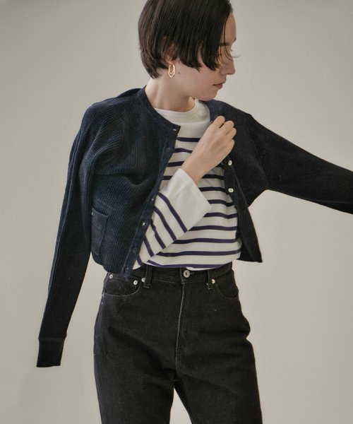 リブクルーネックショートカーディガン －CreamyCotton /クリーミーコットン－ Creamy Cottonのクルーネックカーディガン Cotton クリーミーコットン ■モデル身長 着用サイズ