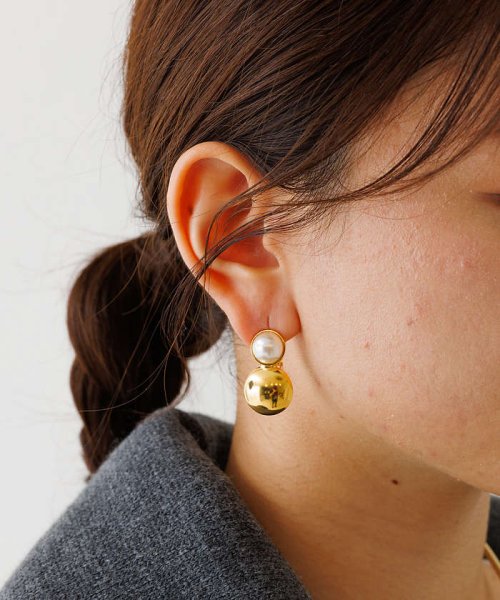【Caline Paris/カリーヌパリ】 ゴールドパールイヤリング Caline