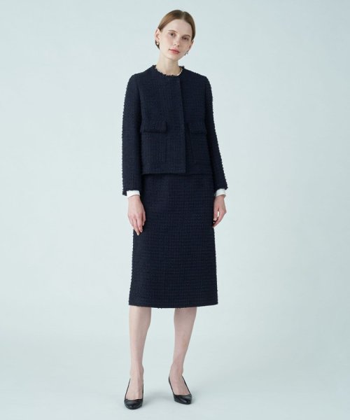 ミックスヤーンツイード ノーカラージャケット 